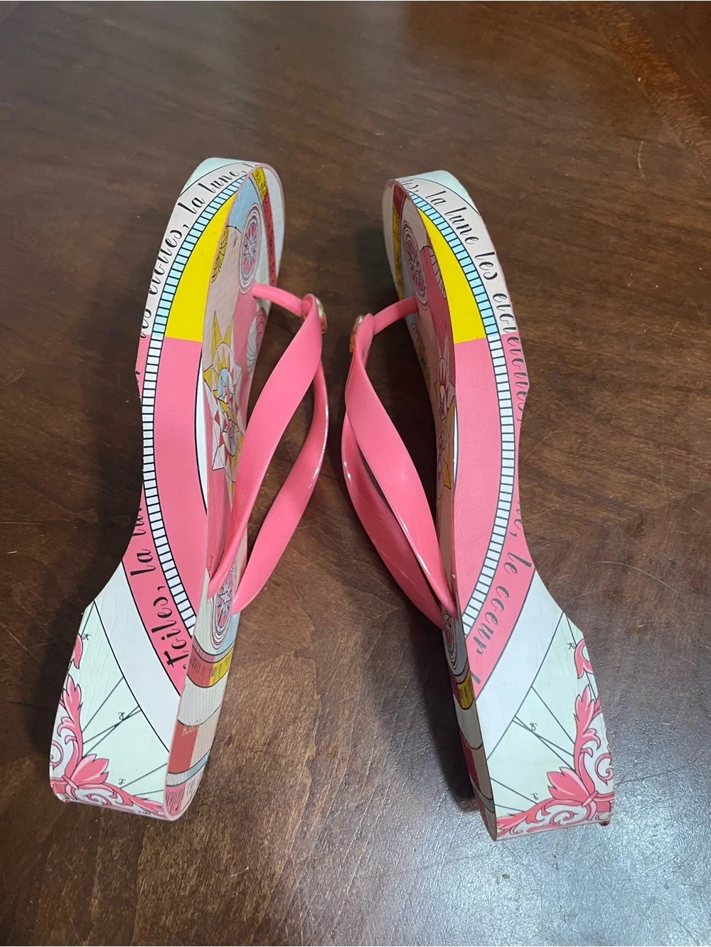 TORY BURCH Printed Carved Wedge Flip-flop In Pink - Picture 8 of 11